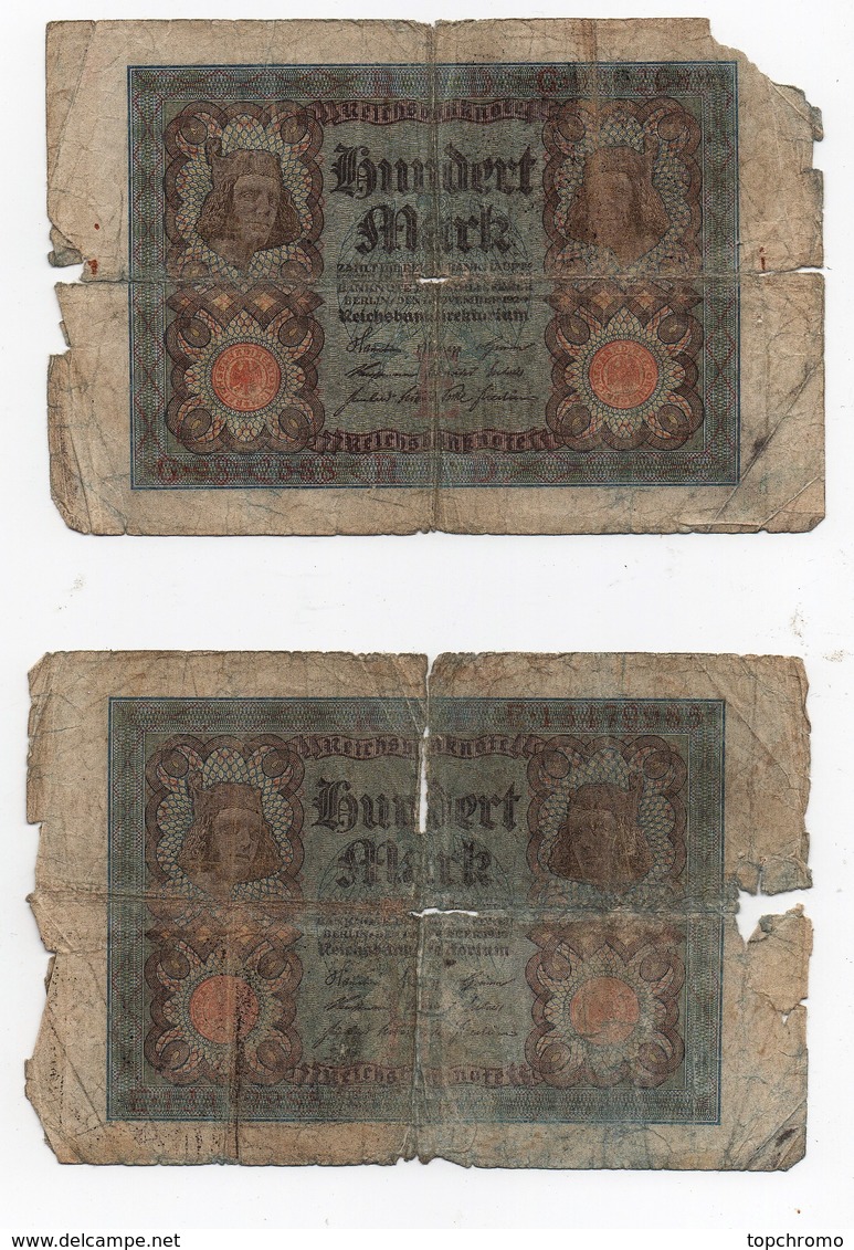 Billet De Banque Allemand Allemagne 100 Hundert Mark Reichsbanknote (2 Billets) - Collections