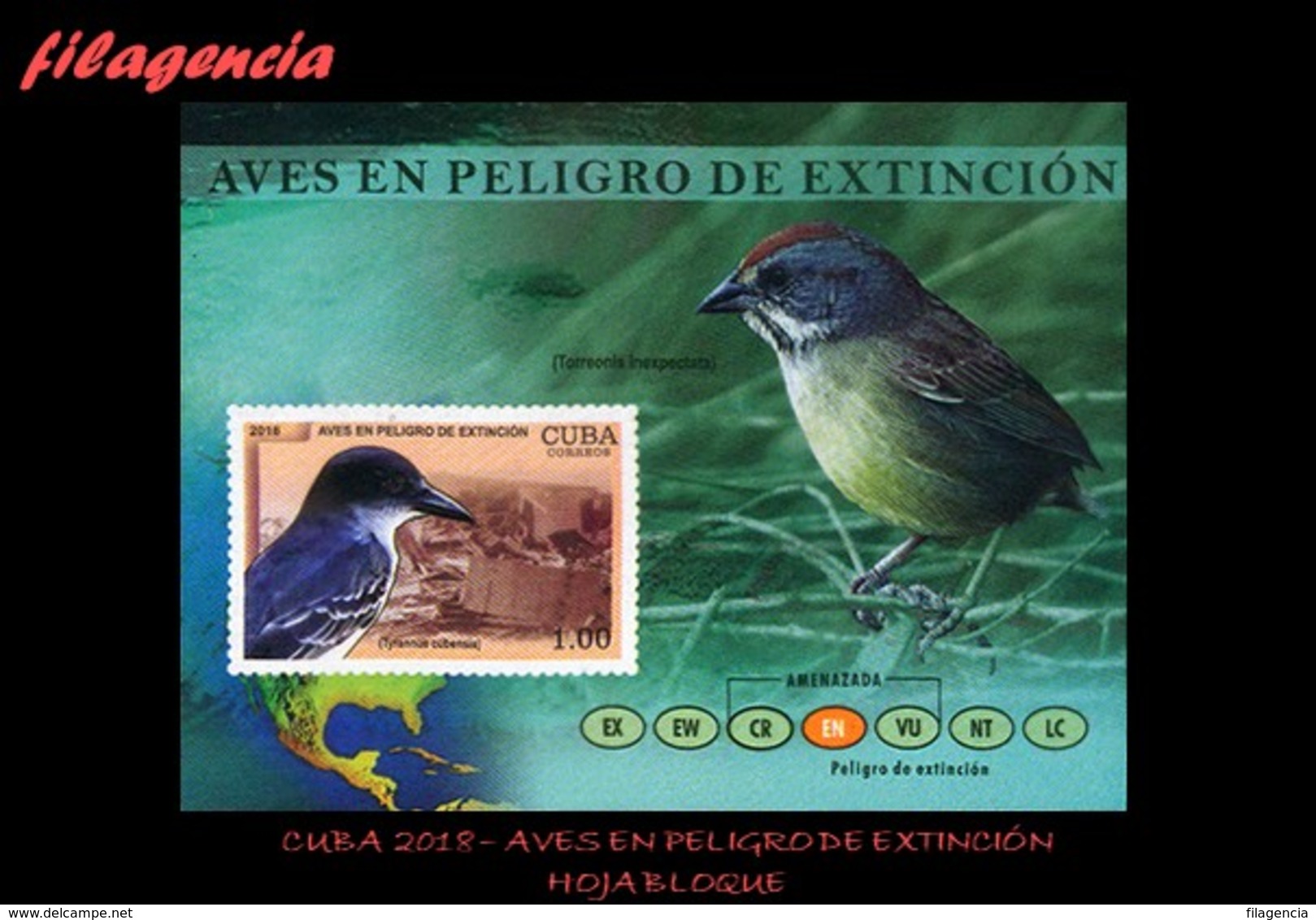 AMERICA. CUBA MINT. 2018 FAUNA. AVES EN PELIGRO DE EXTINCIÓN. HOJA BLOQUE - Nuevos