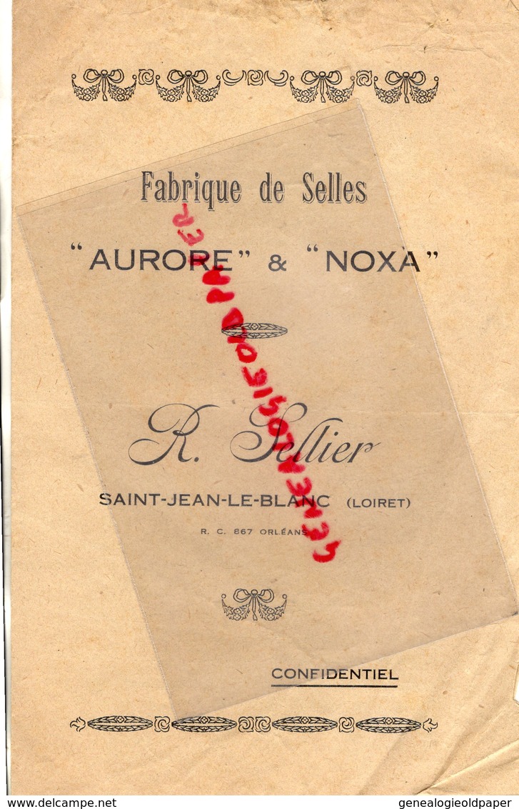 45- ST SAINT JEAN LE BLANC- DEPLIANT R. SELLIER-FABRIQUE DE SELLES AURORE & NOXA- SELLERIE - Transports