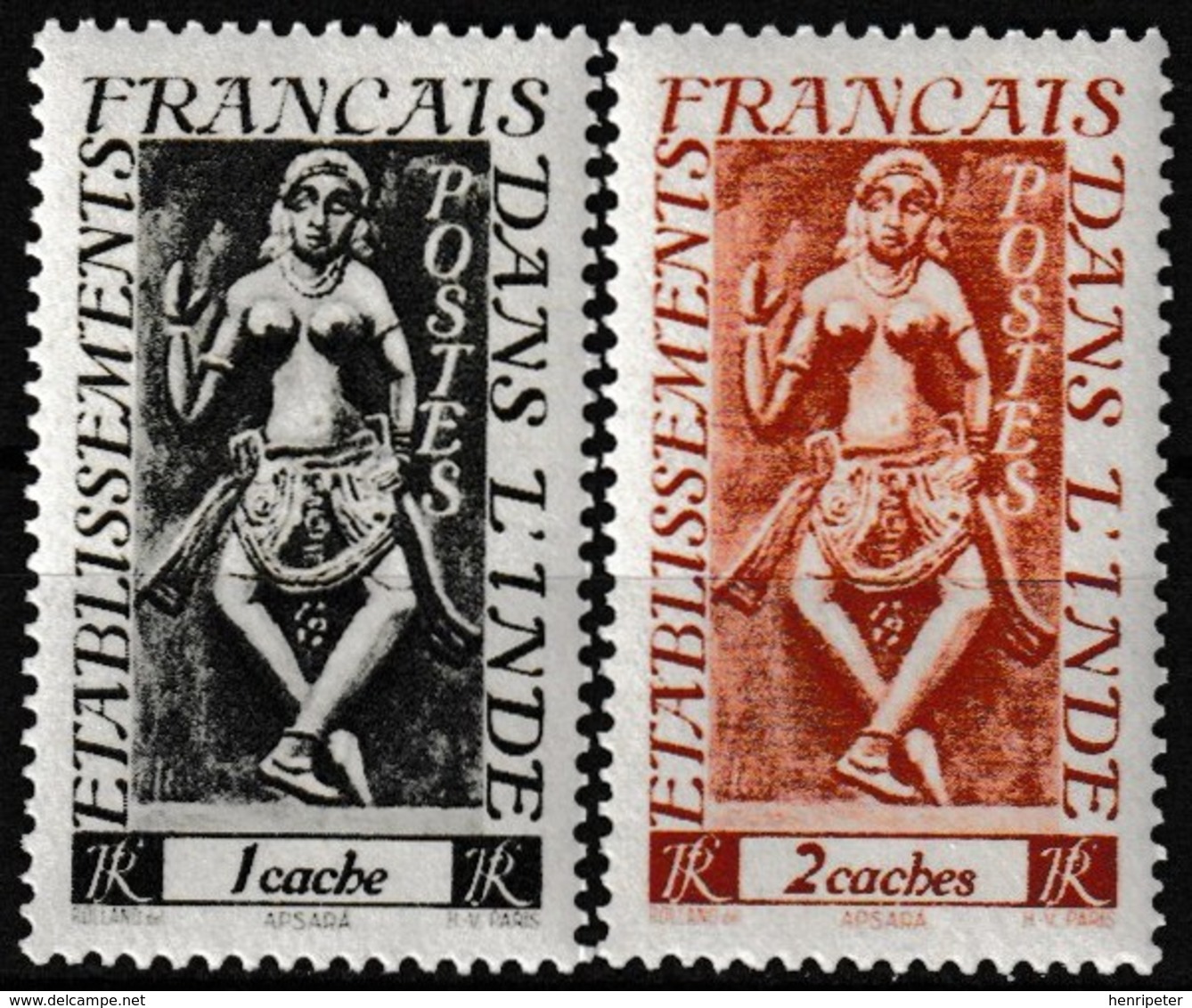 Lot De 2 Timbres-poste Gommés Neufs** - Divintés Apsara - N° 236-237 (Yvert) - Établissements Français Dans L'Inde 1948 - Unused Stamps