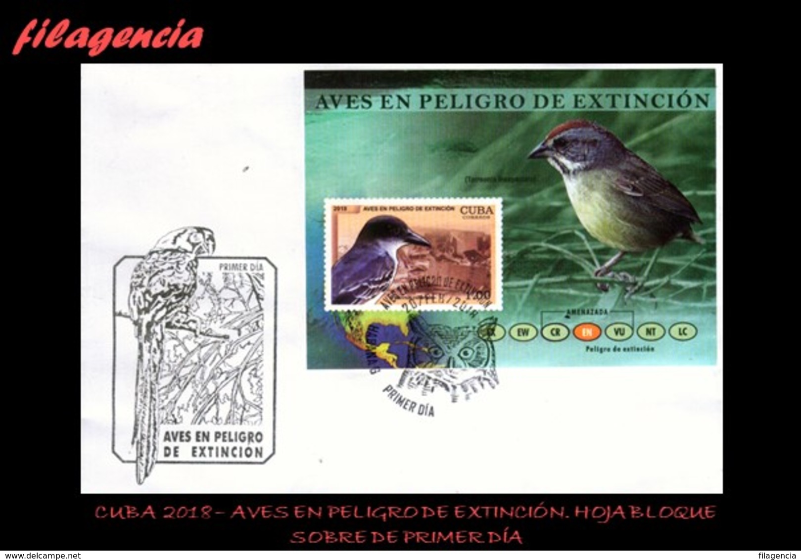 AMERICA. CUBA SPD-FDC. 2018 FAUNA. AVES EN PELIGRO DE EXTINCIÓN. HOJA BLOQUE - FDC