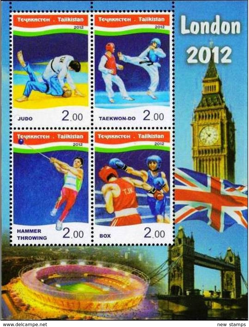 Tajikistan 2012 Summer Olympic Games In London Boxing Judo Taekwondo Hammer Throwing SS MNH - Summer 2012: London