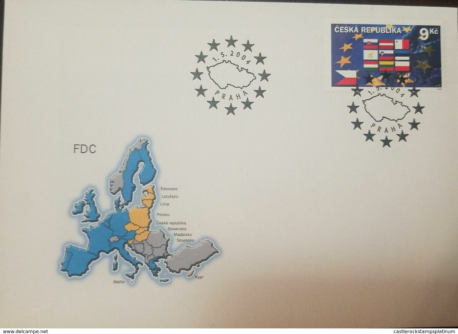 L) 2004 CZECH REPUBLIC, FLAG, STAR, MAP, 9KC, FDC - FDC