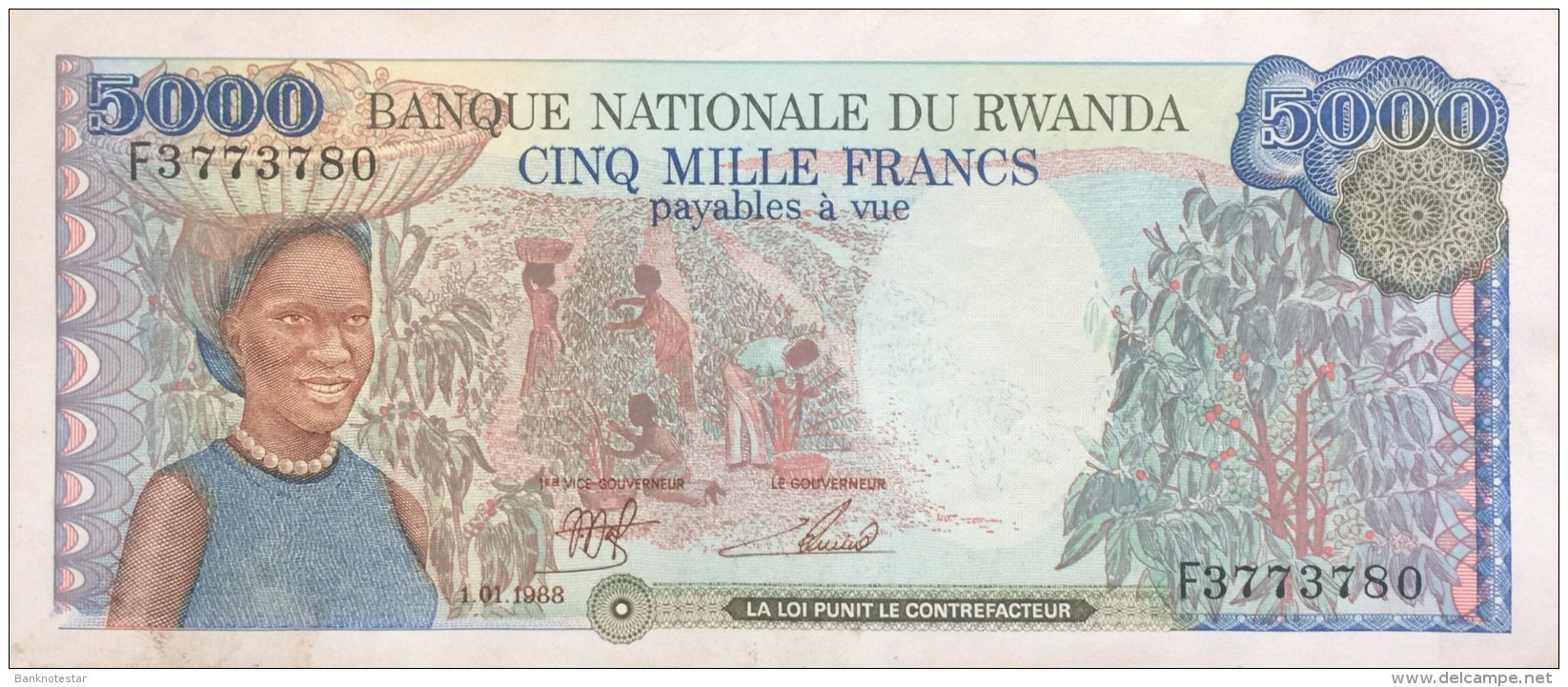 Rwanda 5.000 Francs, P-22 (1.1.1988) - EF/XF - Ruanda