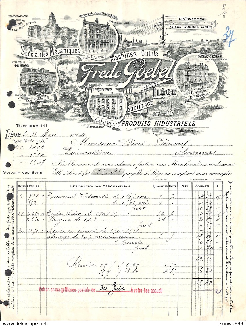 Liège - Fredo Goebel Machine Outils Produits Industriels 1914 Top Illustration - 1900 – 1949