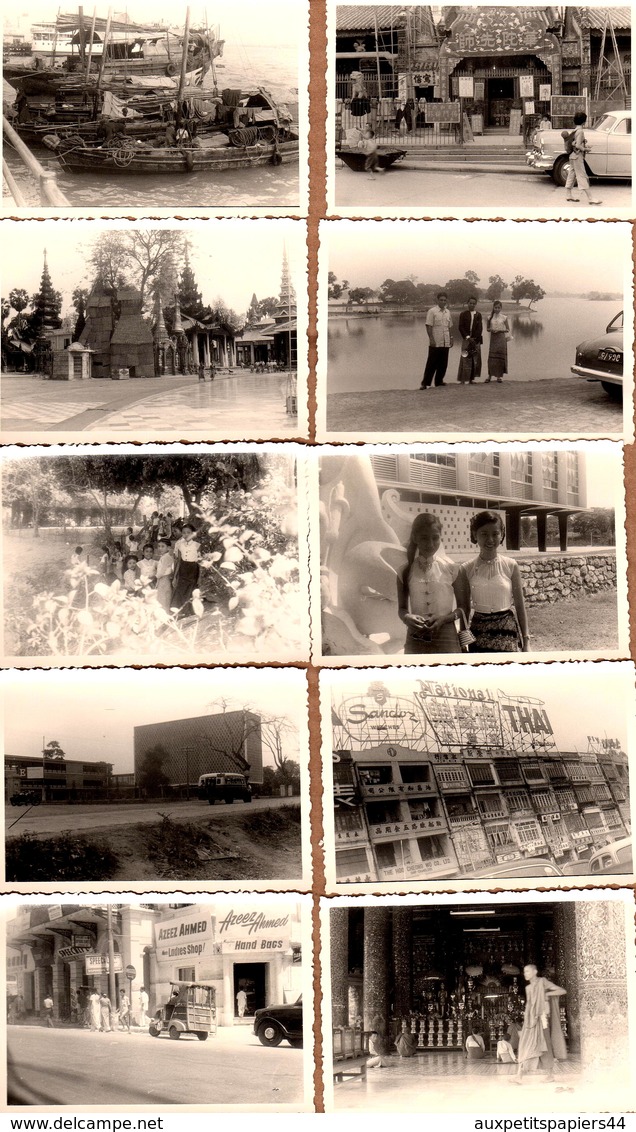 Lot De 13 Photos Sur L'Asie Vers 1950/60 - Vietnam ? Indochine, Thaïlande, Rues Animées, Pin-Up & Azeez Ahmed, Jonques, - Oggetti