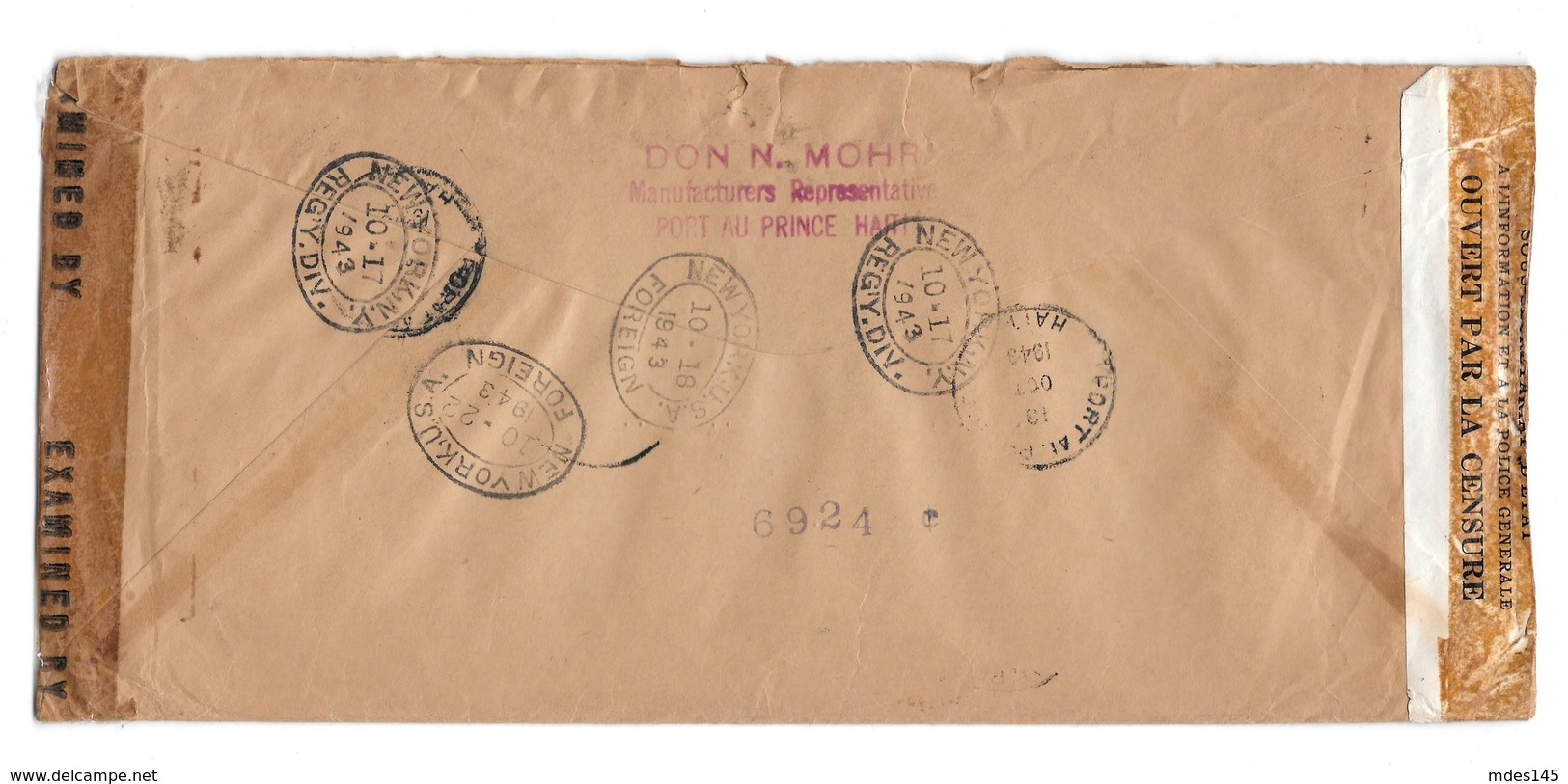 Haiti 1943 Double Censored Registered Auxiliary Mark Lottery Fraud Airmail Cover To US C9 C18 - Haïti