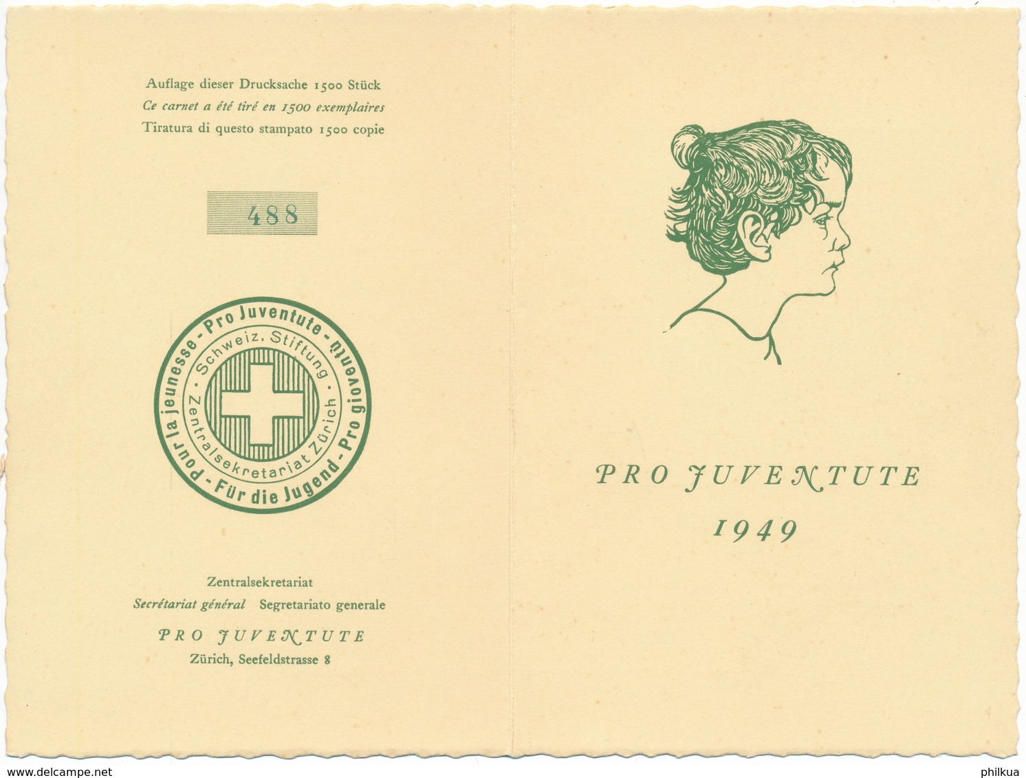 1949 Pro Juventute Dankeskärtli Mit Umschlag, Limitierte Auflage Vom Zentralsekretariat J129-J132 / 541-544 - Lettres & Documents