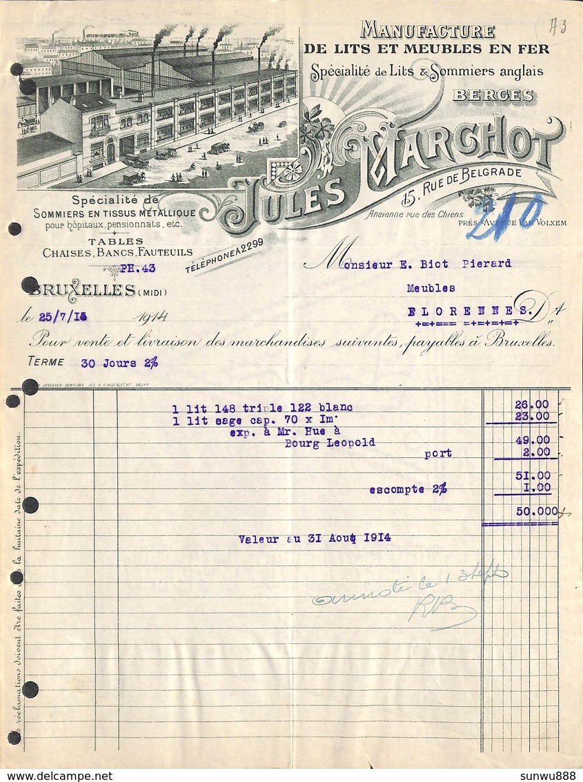 Bruxelles - Manufacture De Lits & Meubles En Fer - Jules Marghot -  Illustrée, 1914 - 1900 – 1949