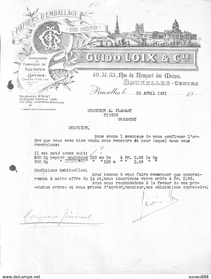 Bruxelles - Papiers D'emballage En Gros - Guido Loix & Cie - Illustrée, 1921 - 1900 – 1949
