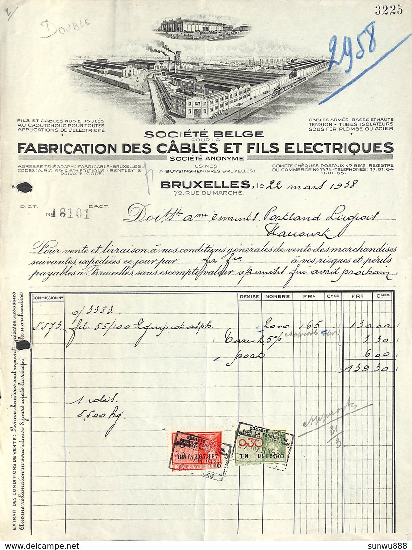 Bruxelles - Fabrication Des Câbles Et Fils Electriques , Illustrée, 1938, Timbres - 1900 – 1949