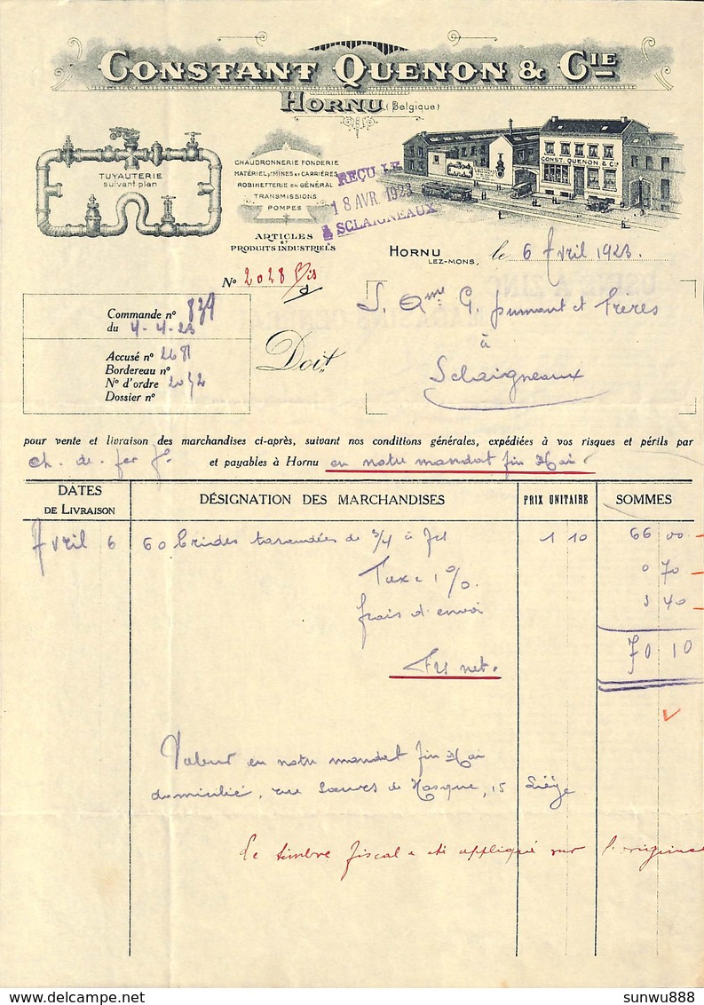 Hornu - Constant Quenon & Cie - Tuyauterie -  Illustrée, 1923 - 1900 – 1949