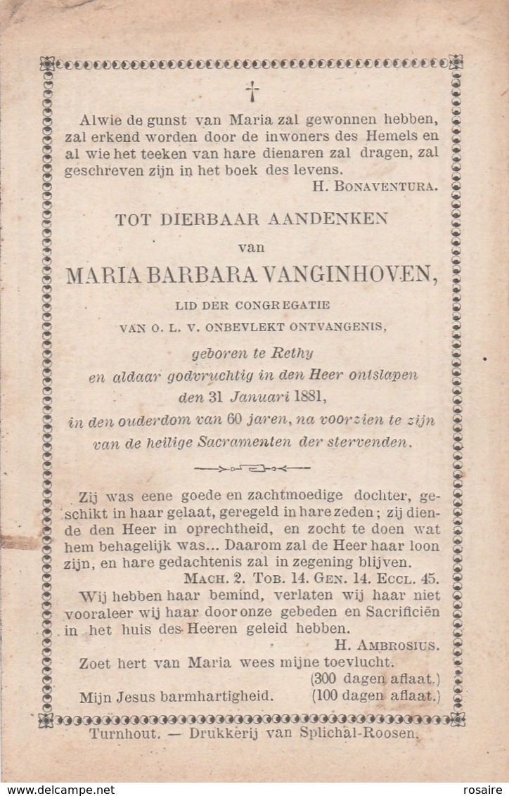 Maria Barbara Vanginhoven-rethy- 1881 - Images Religieuses