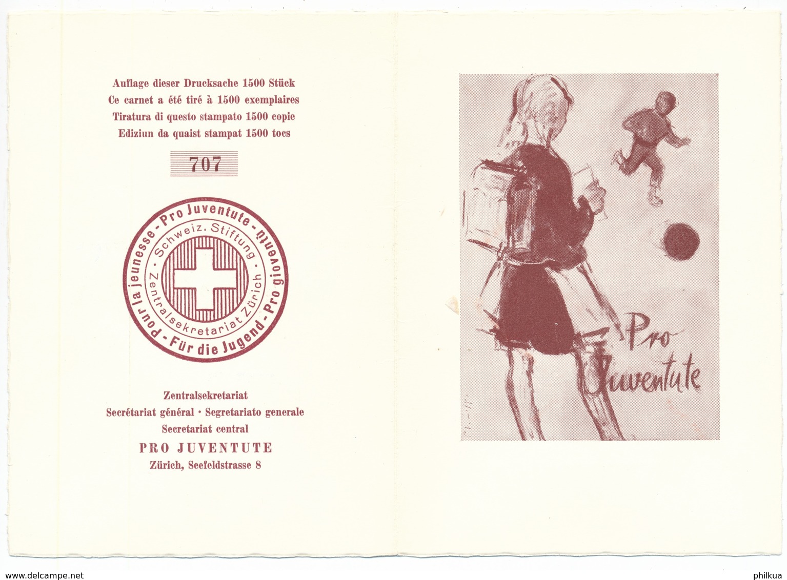 1959 Pro Juventute Dankeskärtli Mit Umschlag, Limitierte Auflage Vom Zentralsekretariat J178-J182 / 687-691 - Lettres & Documents