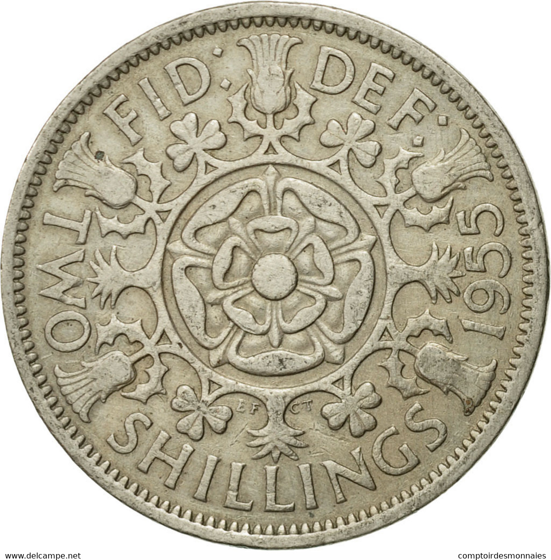 Monnaie, Grande-Bretagne, Elizabeth II, Florin, Two Shillings, 1955, TTB - J. 1 Florin / 2 Schillings