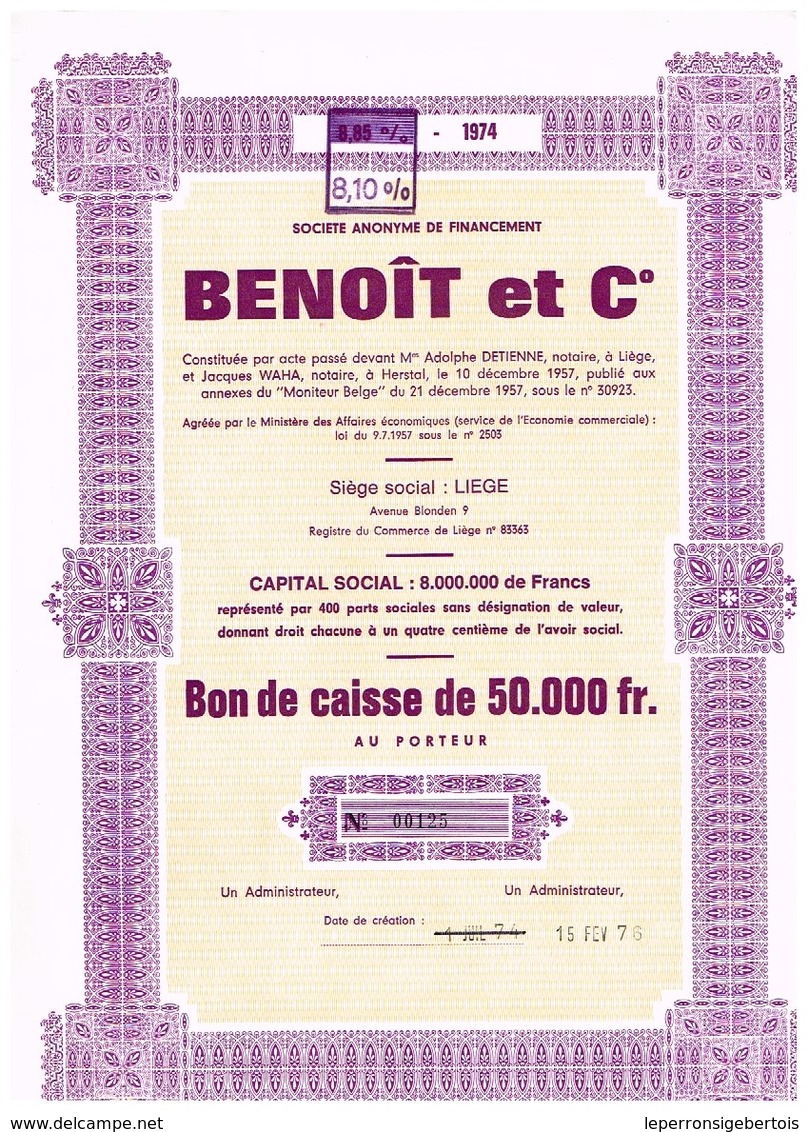 Titre Ancien -Société Anonyme Benoît Et Cie - Titre De 1976 - Banque & Assurance