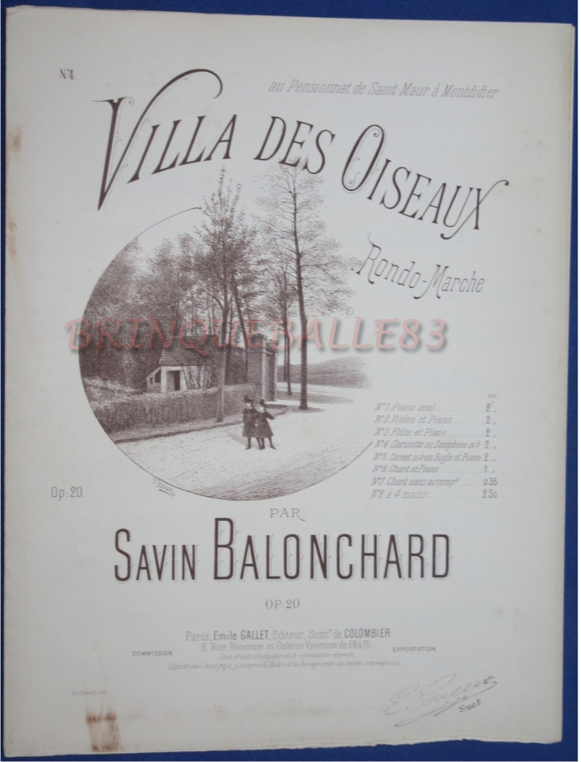 CAF CONC PIANO GF PARTITION XIX VIOLON CLARINETTE SAXO VILLA DES OISEAUX BALONCHARD 80500 MONTDIDIER ST MAUR 1897 - Other & Unclassified