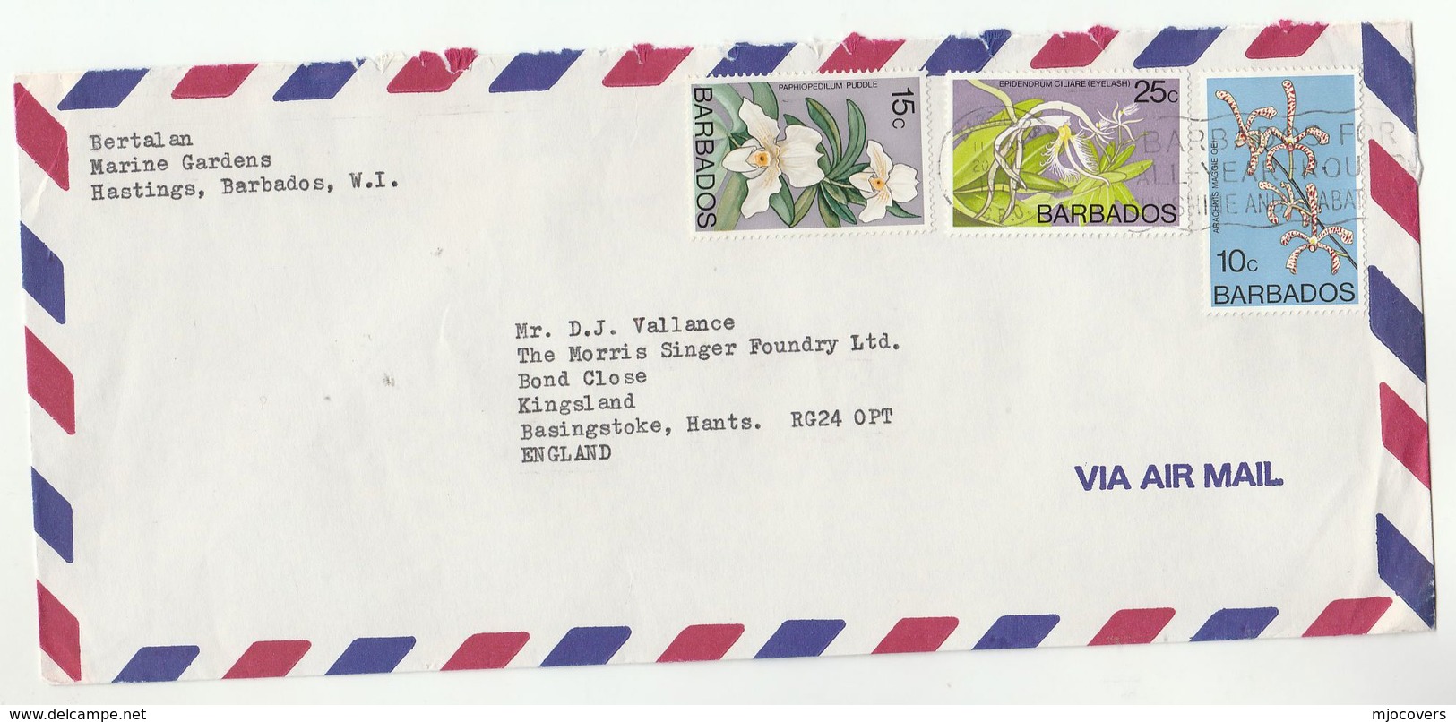 1979 Air Mail BARBADOS COVER Multi ORCHID Stamps Flower Flowers Orchids - Barbados (1966-...)