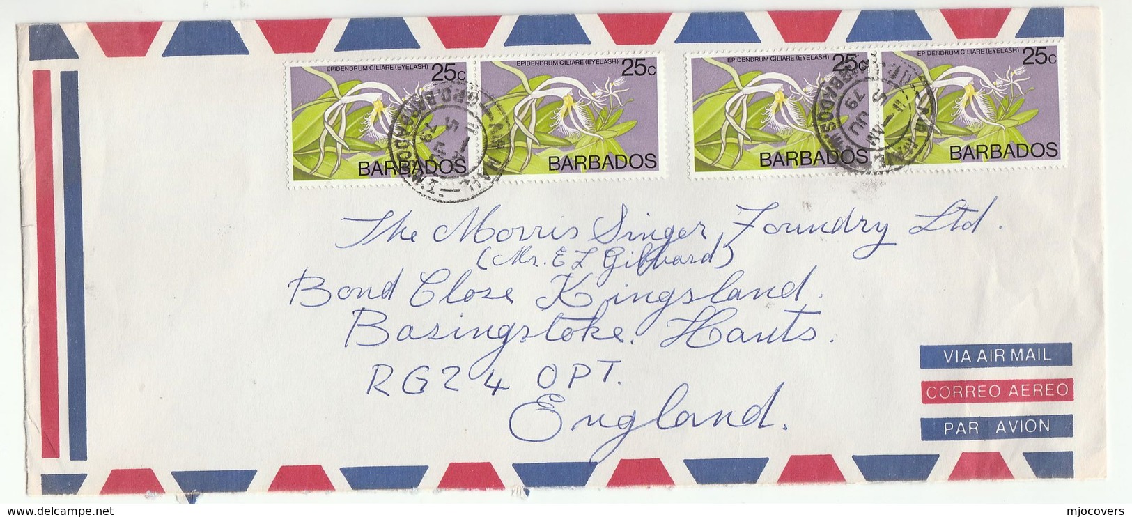 1979 Air Mail BARBADOS COVER Multi ORCHID Stamps Flower Flowers Orchids - Barbados (1966-...)