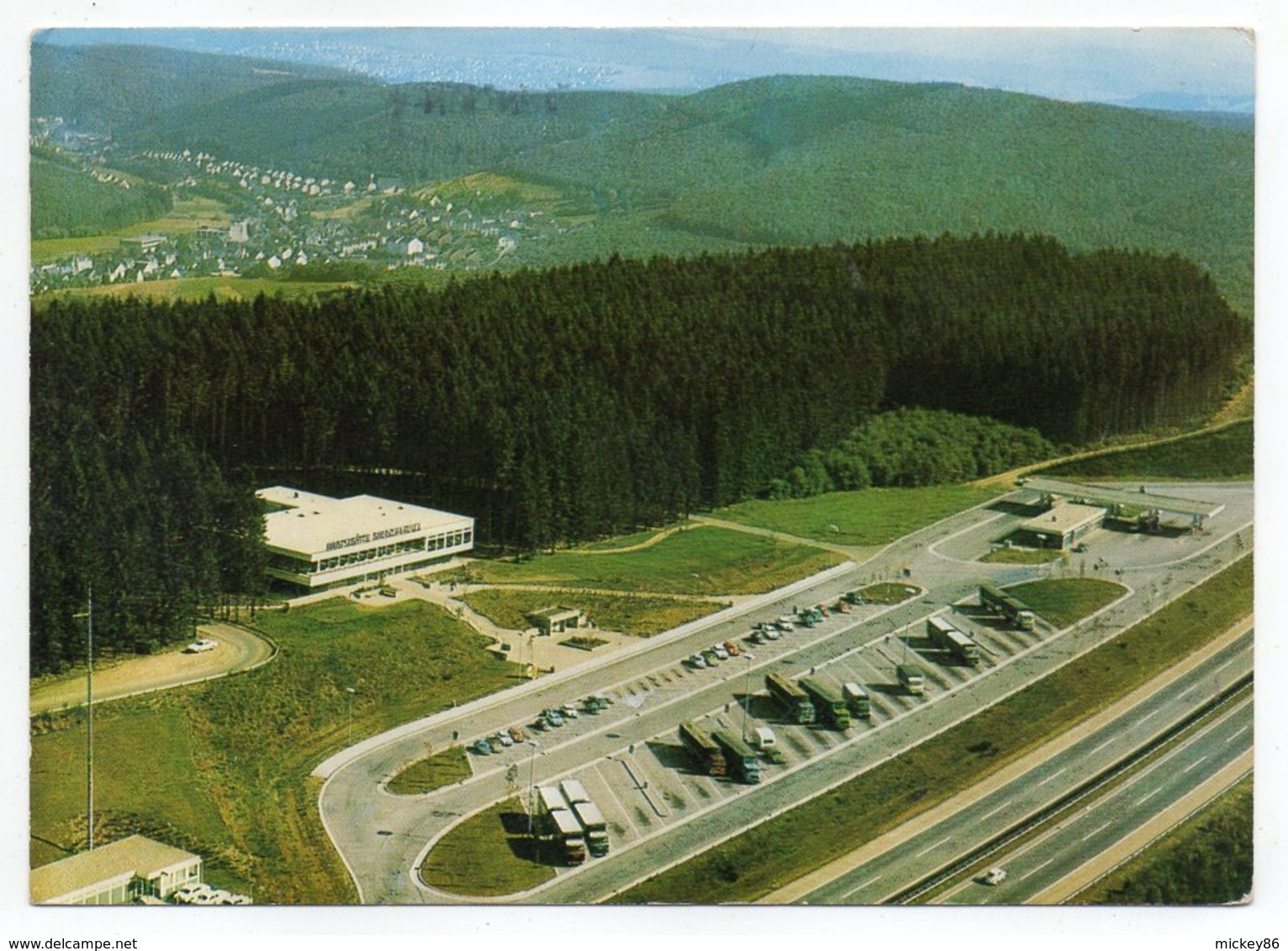 Allemagne --FREUDENBERG--1975--Vue Aérienne--Autobahn-Raststatte SIERGERLAND-OST--timbre-cachet MINDEN - Siegen