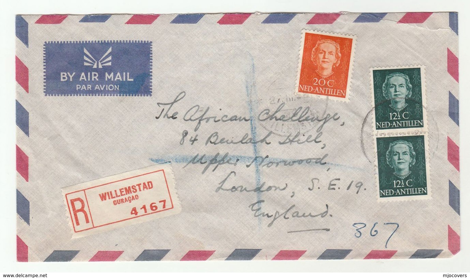 Registered NETHERLANDS ANTILLES Airmail  COVER Willemstad To GB, Stamps - Curacao, Netherlands Antilles, Aruba