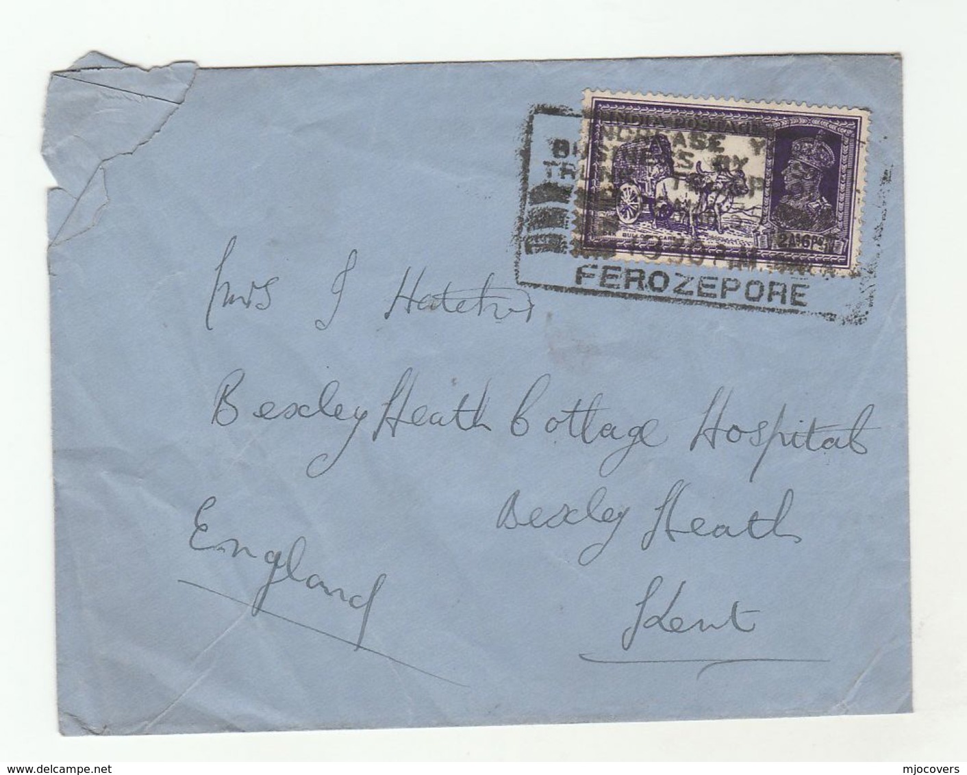 1939? FEROZEPORE INDIA Airmail To GB COVER Stamps GVI - 1936-47 King George VI