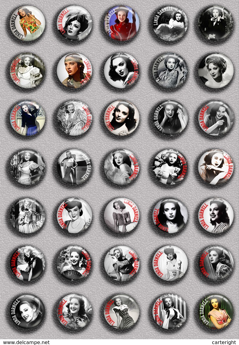 Linda Darnell Movie Film Fan ART BADGE BUTTON PIN SET 2  (1inch/25mm Diameter) 35 DIFF - Filmmanie