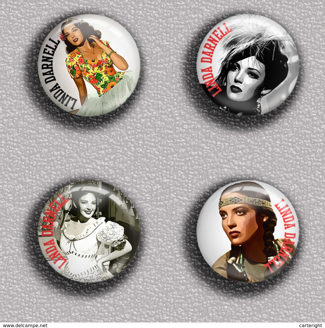 Linda Darnell Movie Film Fan ART BADGE BUTTON PIN SET 2  (1inch/25mm Diameter) 35 DIFF - Cine