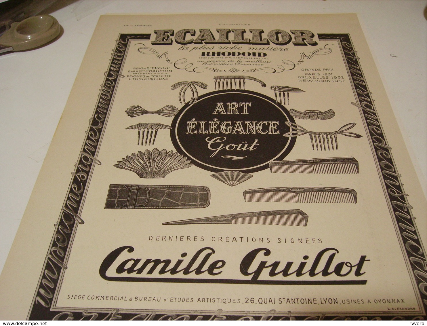 ANCIENNE PUBLICITE PEIGNE ORNEMENT CREATION CAMILLE GUILLOT 1941 - Autres & Non Classés