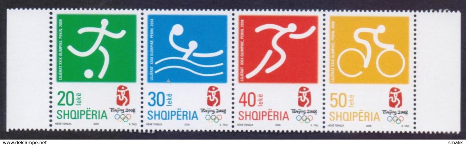 ALBANIA 2008 - Beijing Olympic Games, Sports, Complete Set Strip, MNH - Summer 2008: Beijing