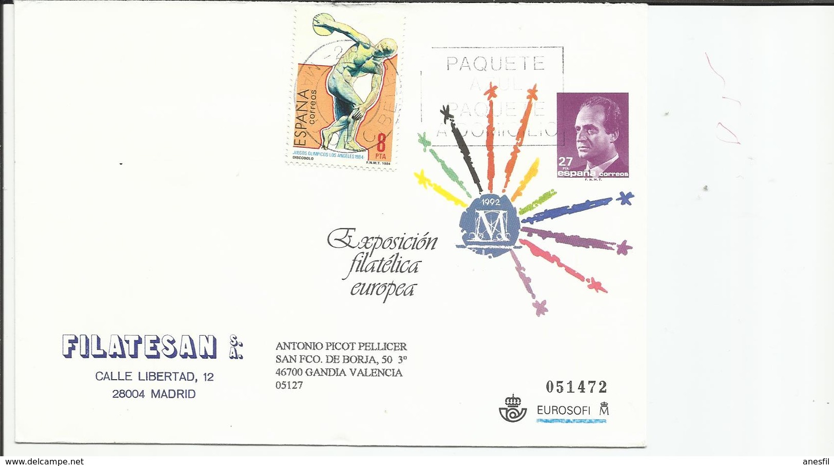 España. 1992. Sobre Entero Postal Circulado De Madrid A Gandia. Complemento De Franqueo. - 1931-....