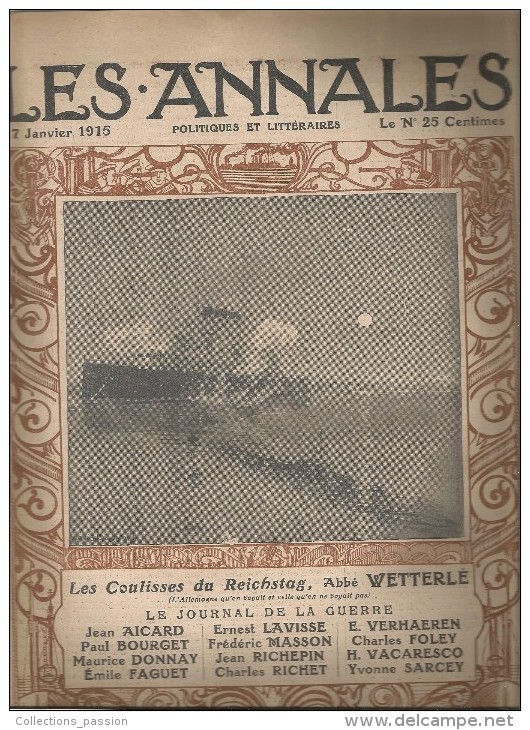 Journal LES ANNALES,17 Janvier 1915, Le Journal De La Guerre, Militaria  ,les Coulisses Du Reichstag , Frais Fr : 2.50€ - Autres & Non Classés