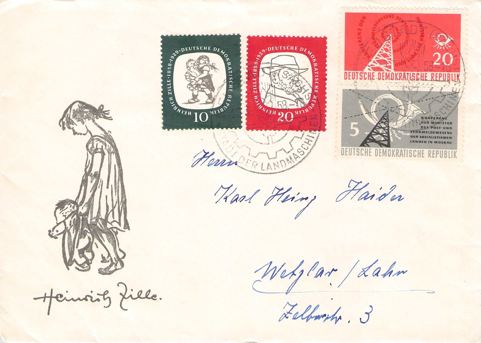 DDR - BRIEF 1958 FERNMELDE/ZILLE Mi #620-621, 624-625 - Briefe U. Dokumente