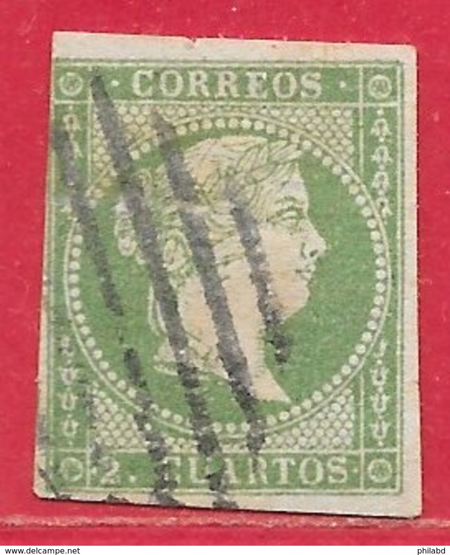 Espagne N°42 2c Vert (sans Filigrane) 1857-60 O - Oblitérés