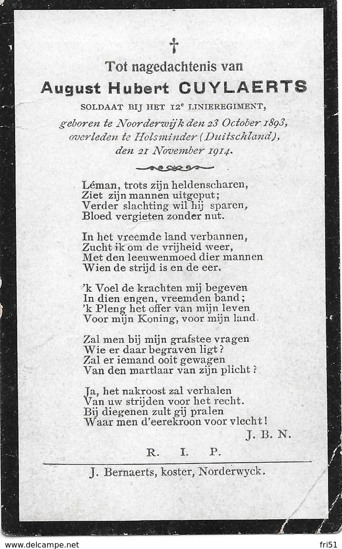 Cuylaerts A.h.( Gesneuveld - Noorderwijk 1893 - Holsminder 1914) - Religion & Esotérisme