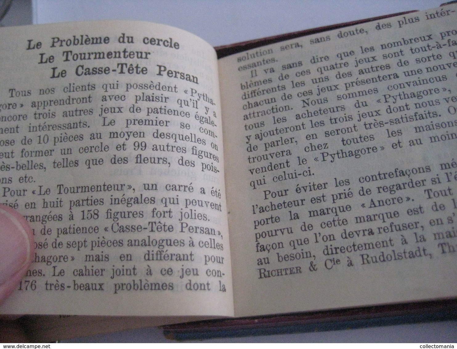 1 boite (doos, box) RARE c1900 litho problem PYTHAGORAS, complete perfect, with booklet, mit buchlein 9cmX9cm RICHTER