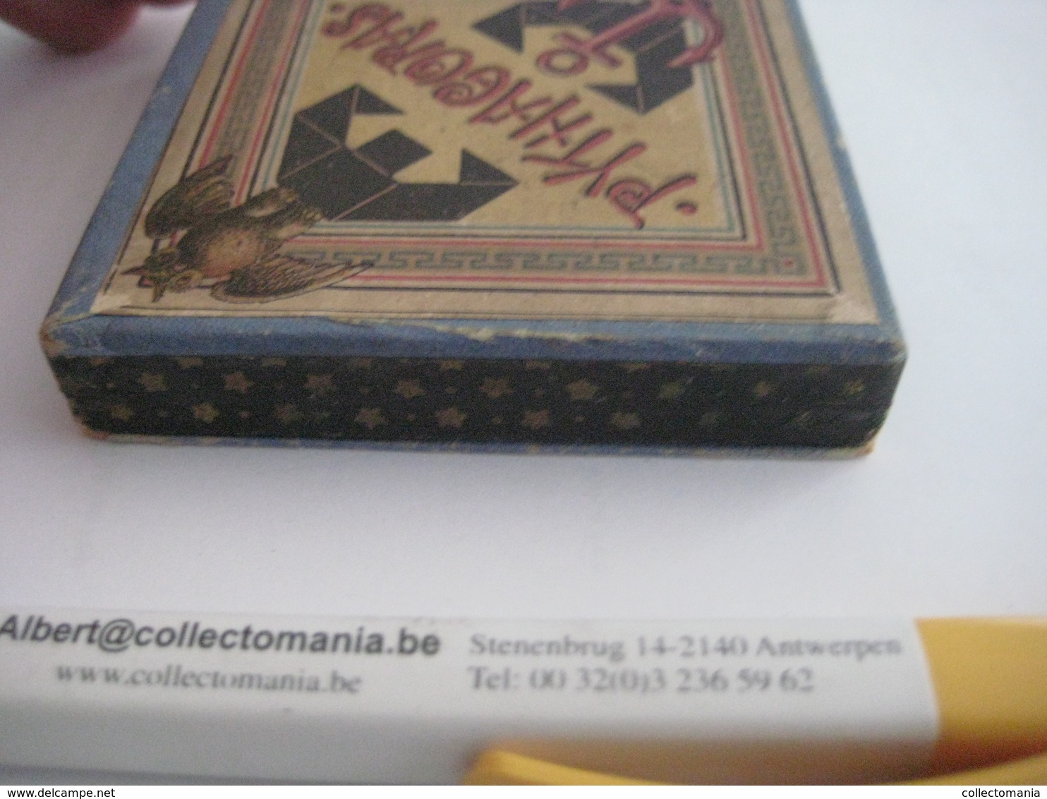 1 boite (doos, box) RARE c1900 litho problem PYTHAGORAS, complete perfect, with booklet, mit buchlein 9cmX9cm RICHTER