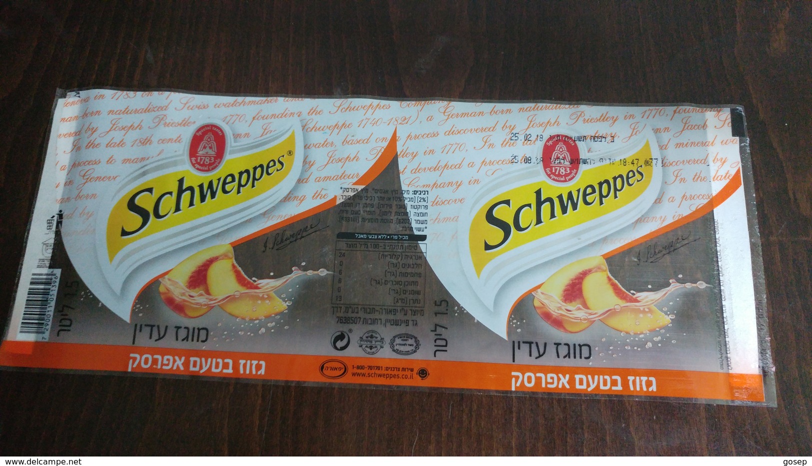 Israel-schweppes Labels-peach Flavored-(1) - Bebidas