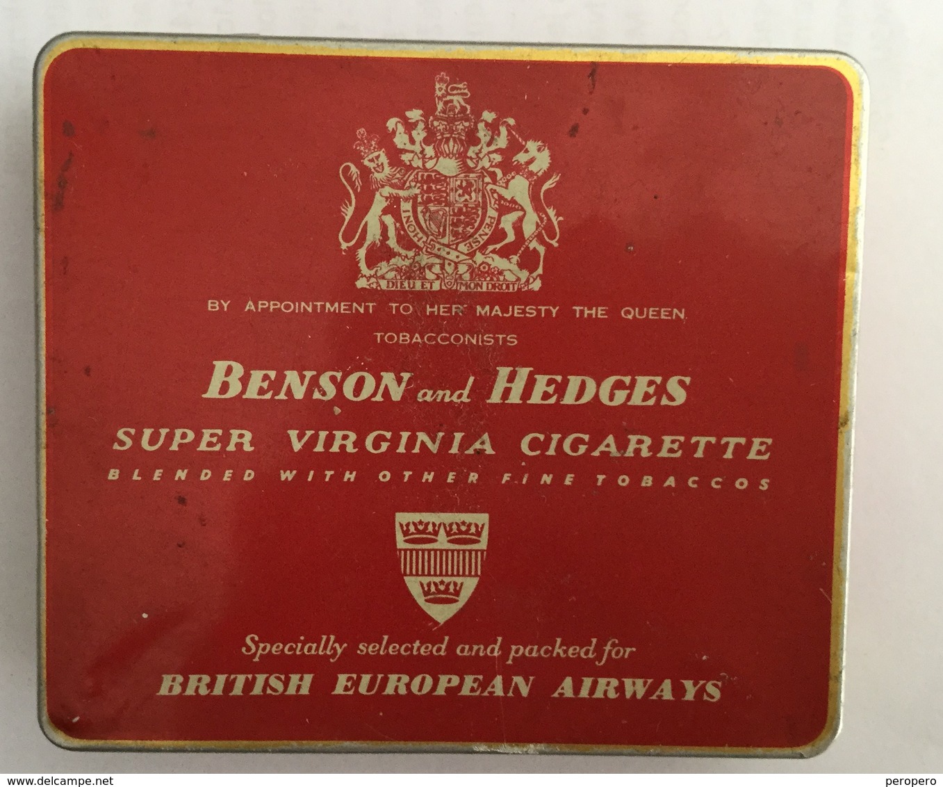 EMPTY  TOBACCO  BOX    TIN    BENSON AND HEDGES SUPER VIRGINIA CIGARETTE  BRITISH EUROPEAN AIRWAYS - Boites à Tabac Vides