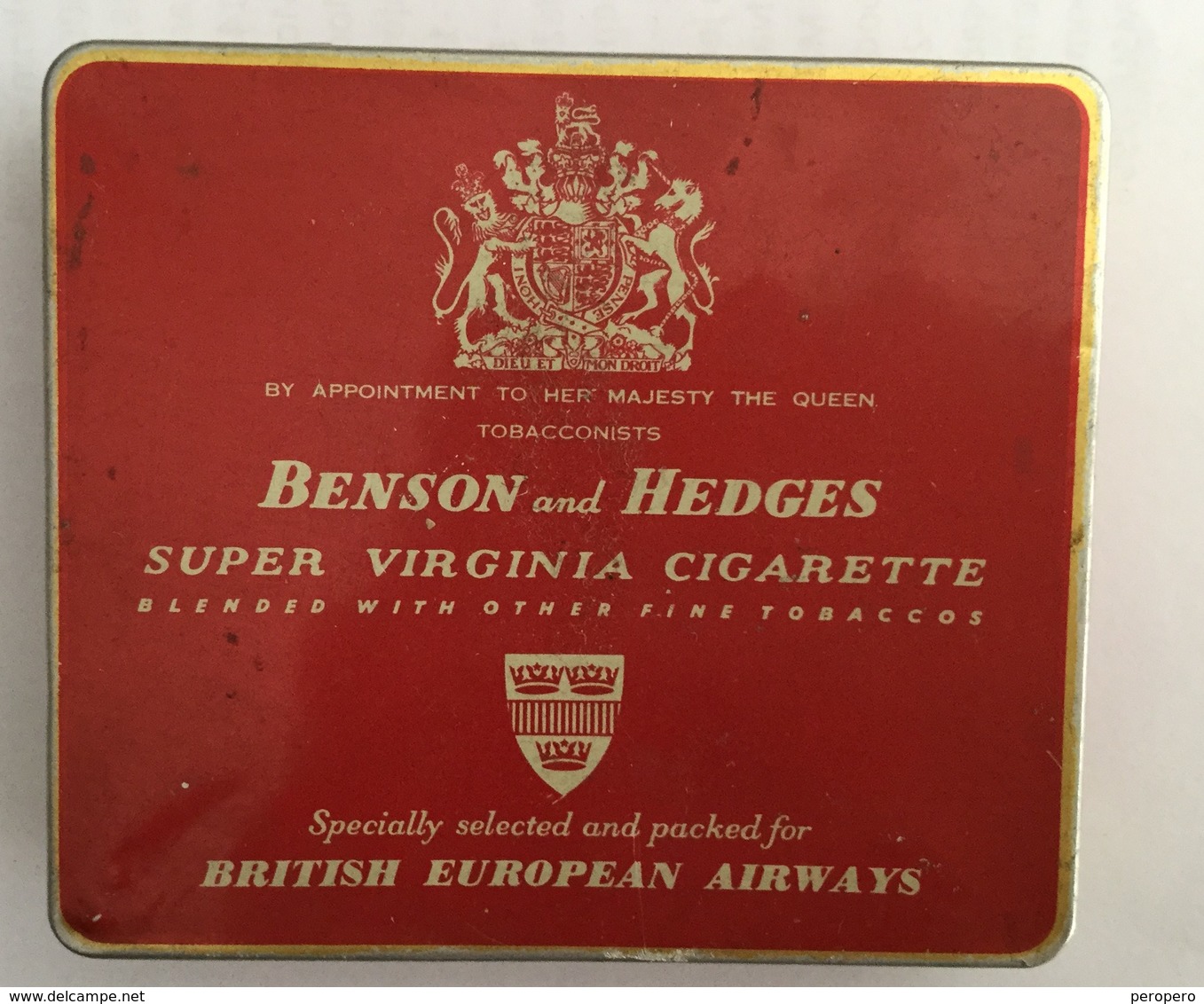 EMPTY  TOBACCO  BOX    TIN    BENSON AND HEDGES SUPER VIRGINIA CIGARETTE  BRITISH EUROPEAN AIRWAYS - Tabaksdozen (leeg)