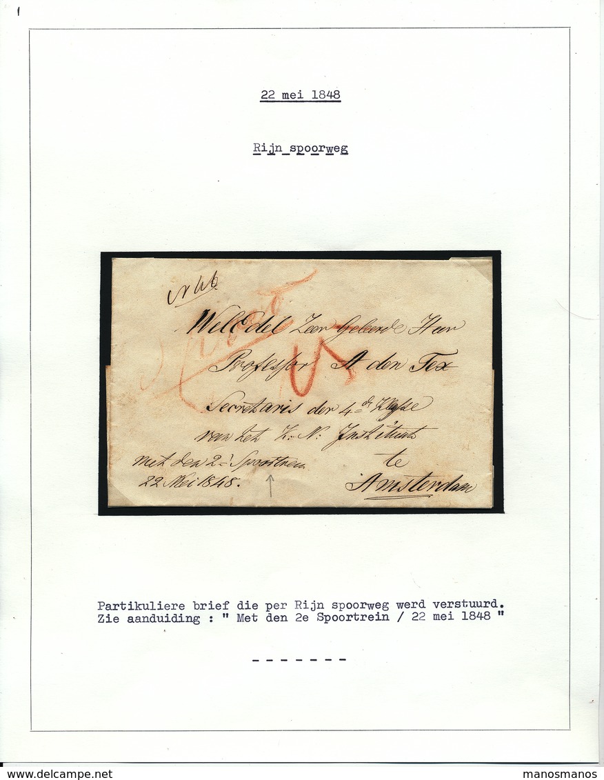 019/27 - NEDERLAND  -  Enveloppe De Documents Transportée à AMSTERDAM Par RIJNSPOORWEG - 2de Spoortrein 22 Mei 1848 - ...-1852 Préphilatélie