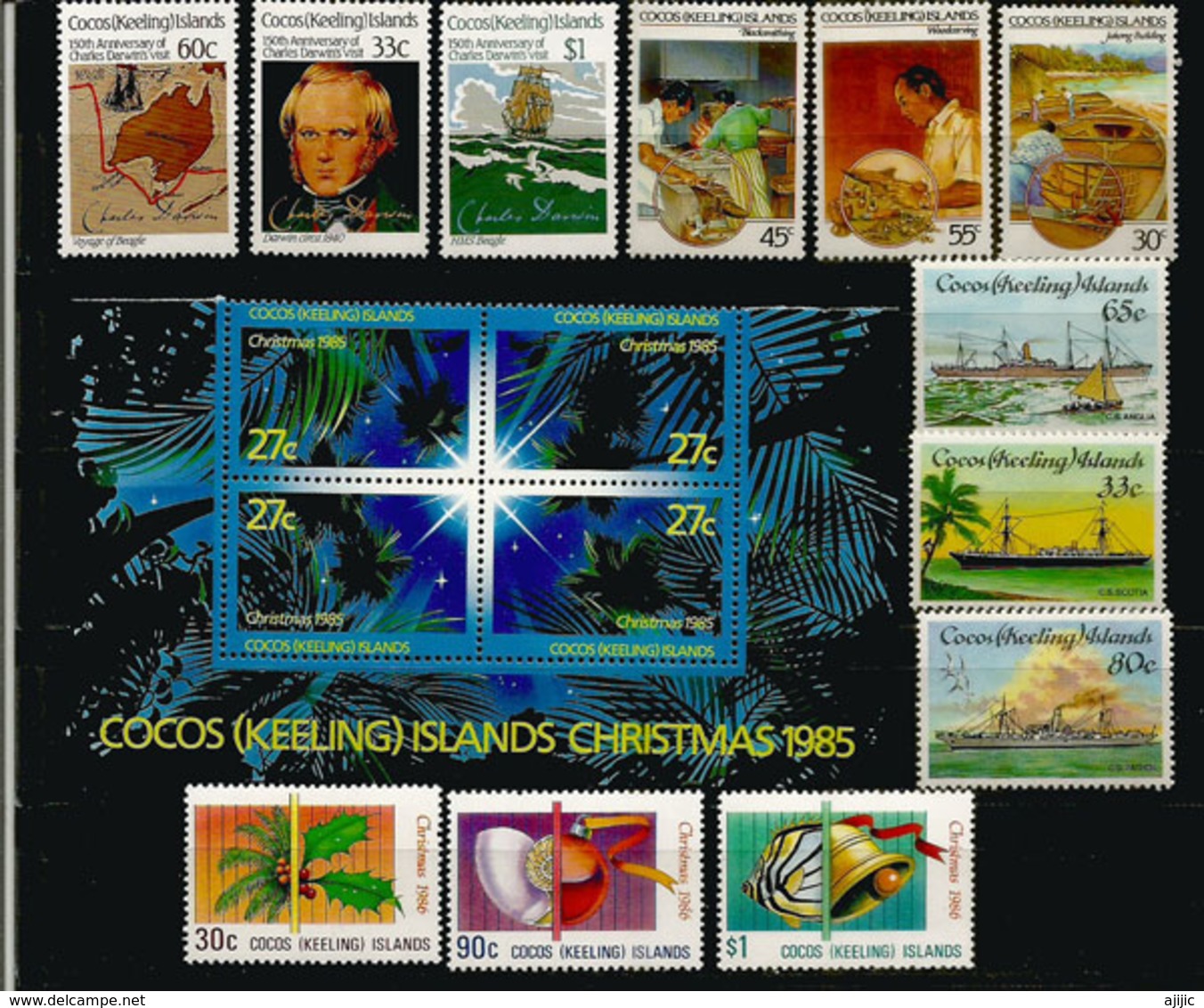 Lot De 16 Timbres Neufs ILES COCOS En Séries Complètes, (including Charles Darwin Visit 1832,ships,etc) Côte 35,00 € EUR - Vrac (max 999 Timbres)