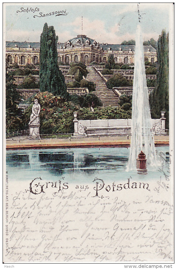 250463Gruss Aus Potsdam, Schloss Sanssouci 1900 (Falten Im Ecken) - Potsdam