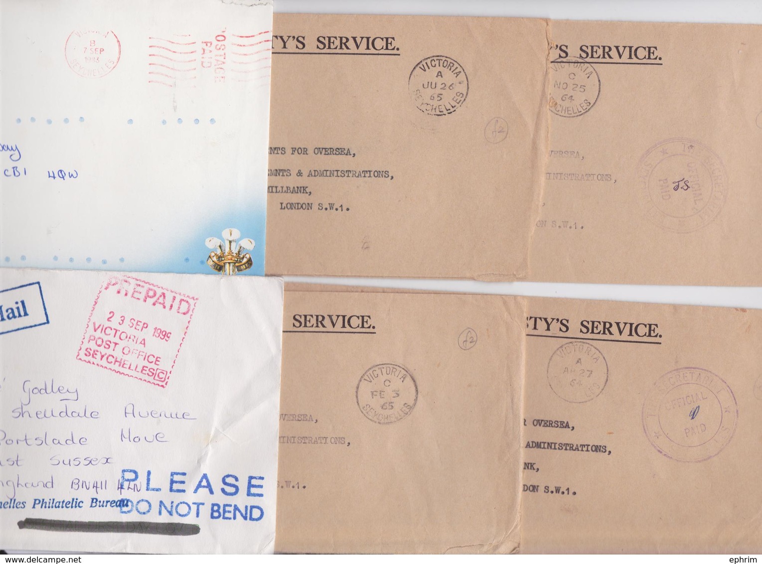 SEYCHELLES VICTORIA POSTAGE PAID LOT OF 17 MAIL COVERS PRE PAID COVER ENVELOPPES PORT PAYE PP FRANKING POST MARK - Seychelles (1976-...)