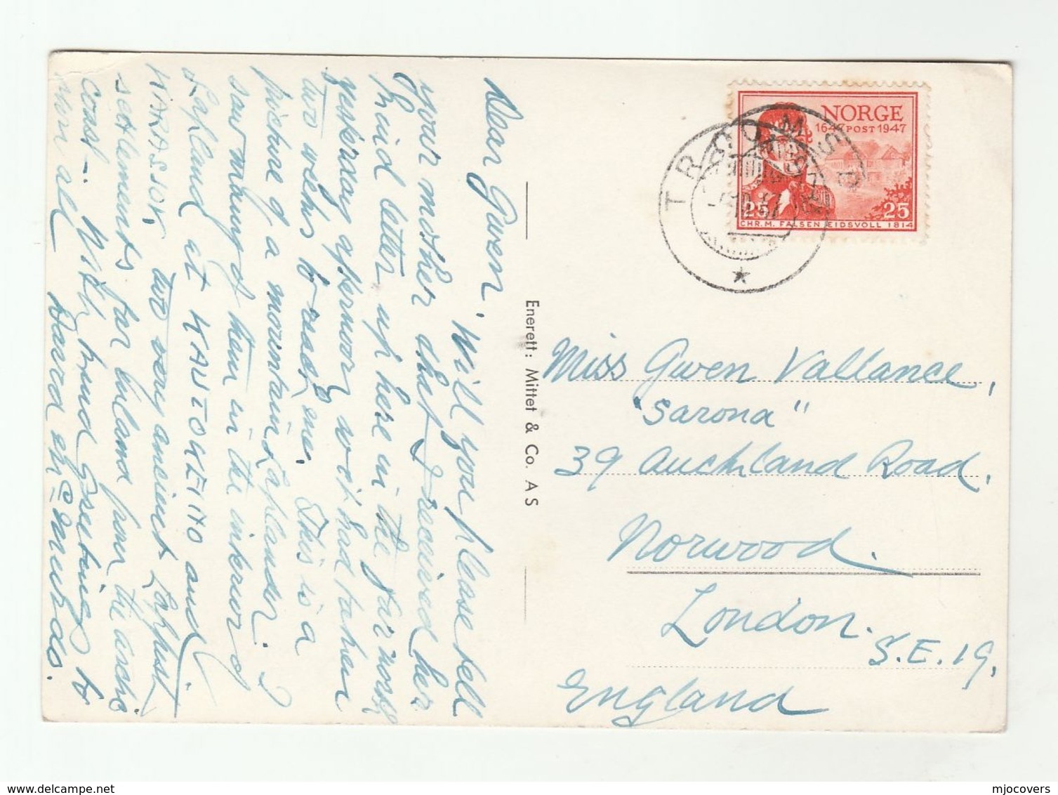 1947 NORWAY  To GB  Postcard LAPLANDER Troms To London  Cover Stamps - Covers & Documents