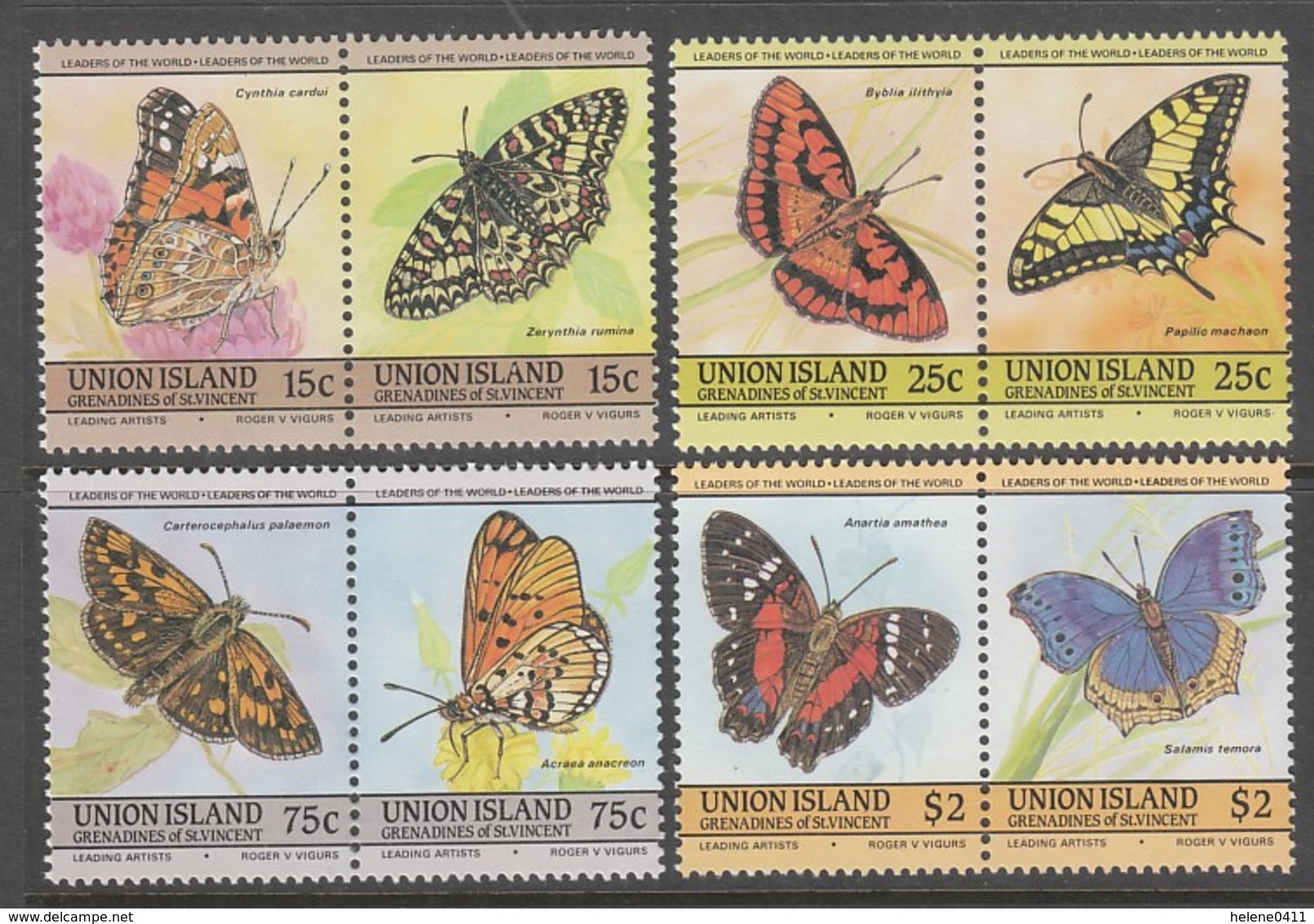 SERIE NEUVE DE ST-VINCENT GRENADINES UNION ISLAND - PAPILLONS - Butterflies