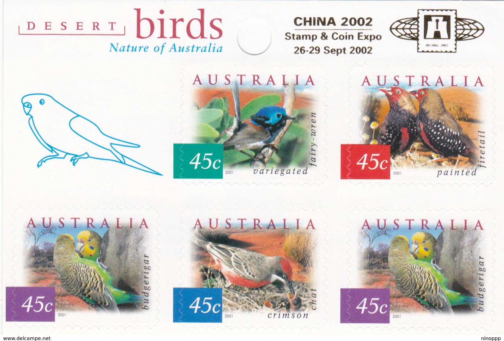 Australia ASC 1935hb 2002 Desert Birds Sheetlet, Overprinted China 2002, Mint Never Hinged - Mint Stamps