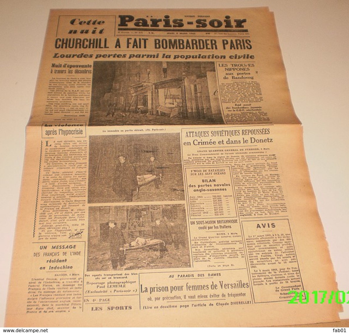 Paris-Soir Du 5 Mars 1942.(Avis Du Commandant Grand Paris-Avortement) - French