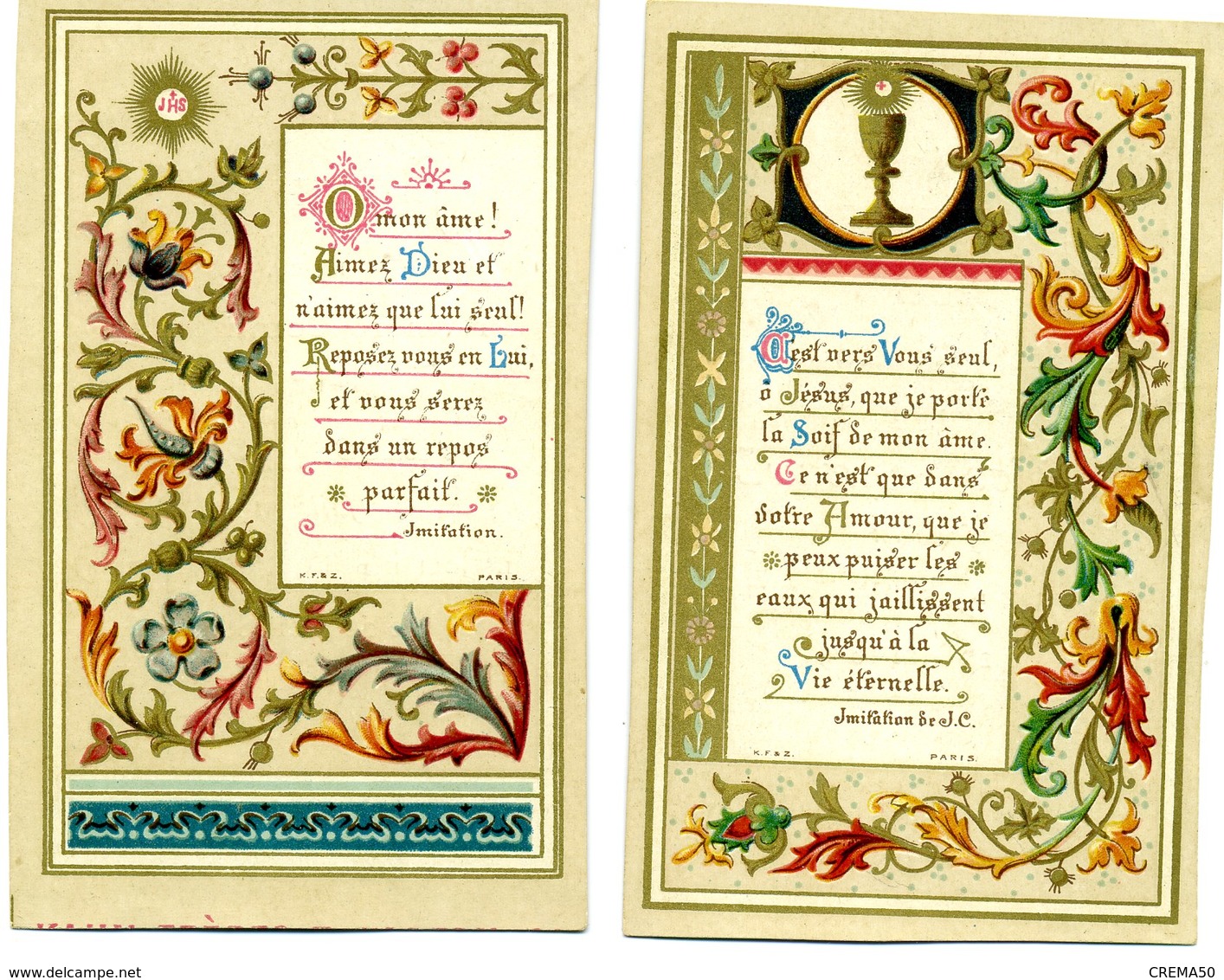 2 Images Pieuses De 1889 - Enluminures , Souvenir De Communion - Santini