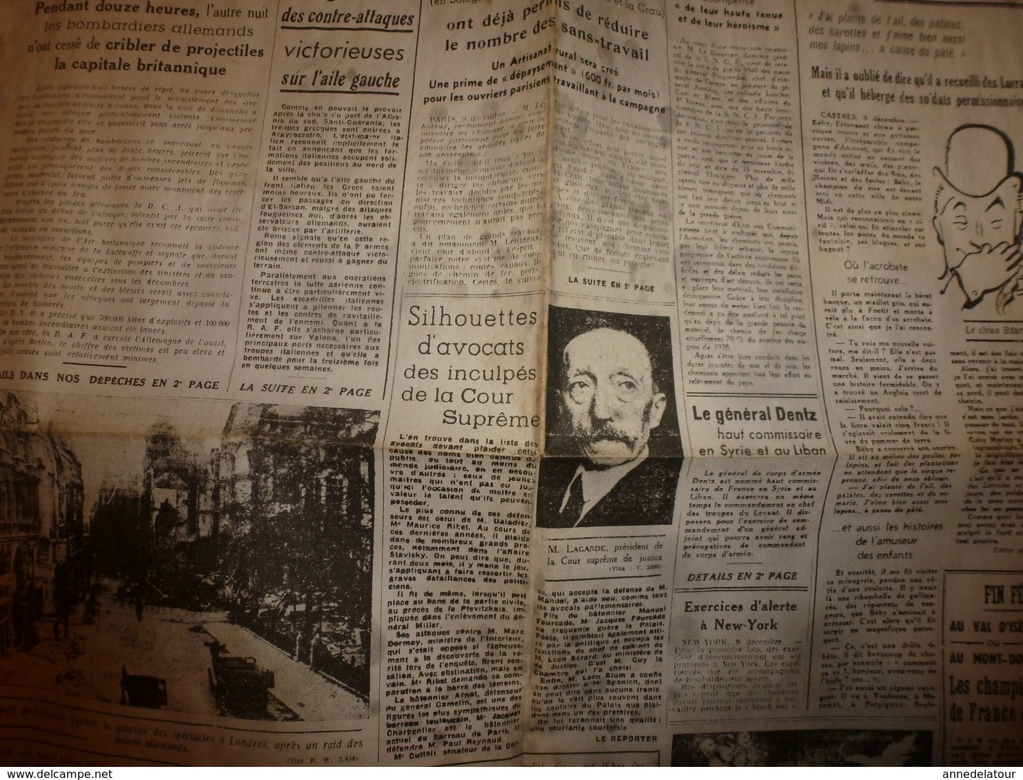 10 Décembre 1940 :rare Journal Double "non Coupé" Après Impression----->  2 éditions LE JOURNAL Et L'INDEPENDANT - Autres & Non Classés